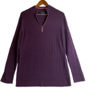TOMMY HILFIGER WOMENS AUBERGINE KNIT 1/4 ZIP PULLOVER 100% COTTON SWEATER XXL